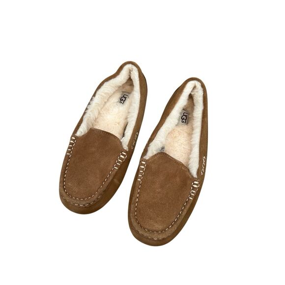 UGG Australia Women's 9 Ansley Chestnut Moccasin Slippers Slip on Shoe Fur Suede - Picture 2 of 10